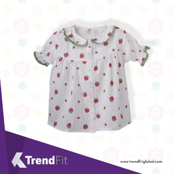 Girls Rien Cotton Shirt (Strawberry Pattern)