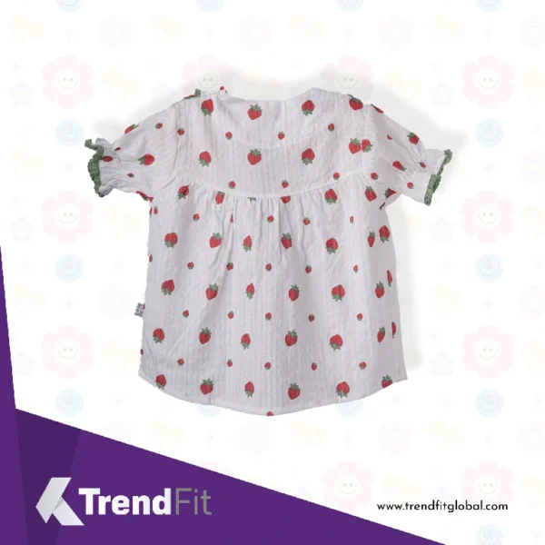 Girls Rien Cotton Shirt (Strawberry Pattern)