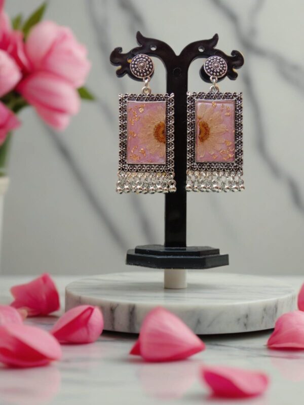 Handmade Rectangle Earrings with Intricate Handwork