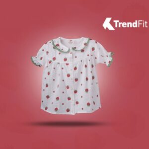 Girls Rien Cotton Shirt (Strawberry Pattern)