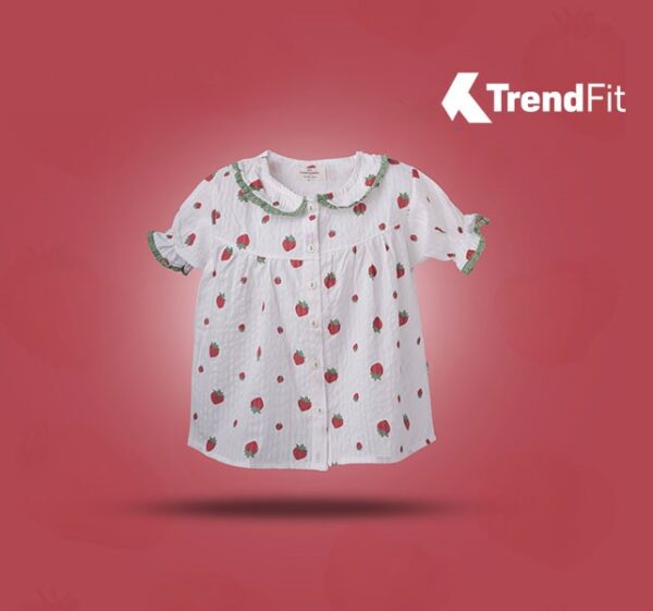 Girls Rien Cotton Shirt (Strawberry Pattern)